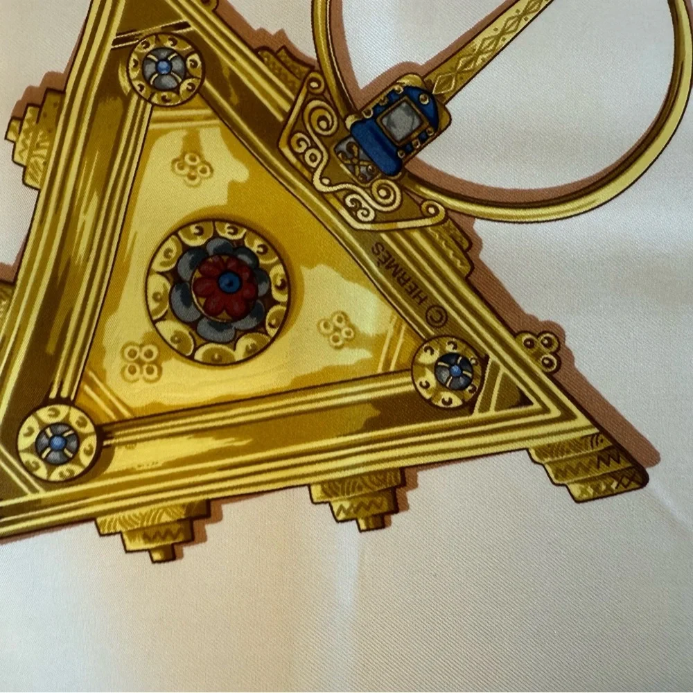 Hermès Paris Brown and Gold Silk Scarf